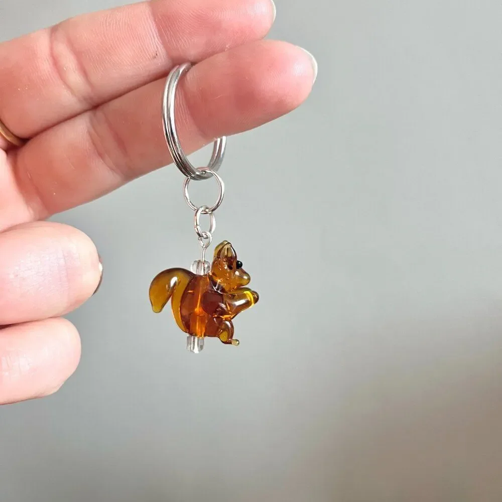 Brown Glass Squirrell Charm Key Chain